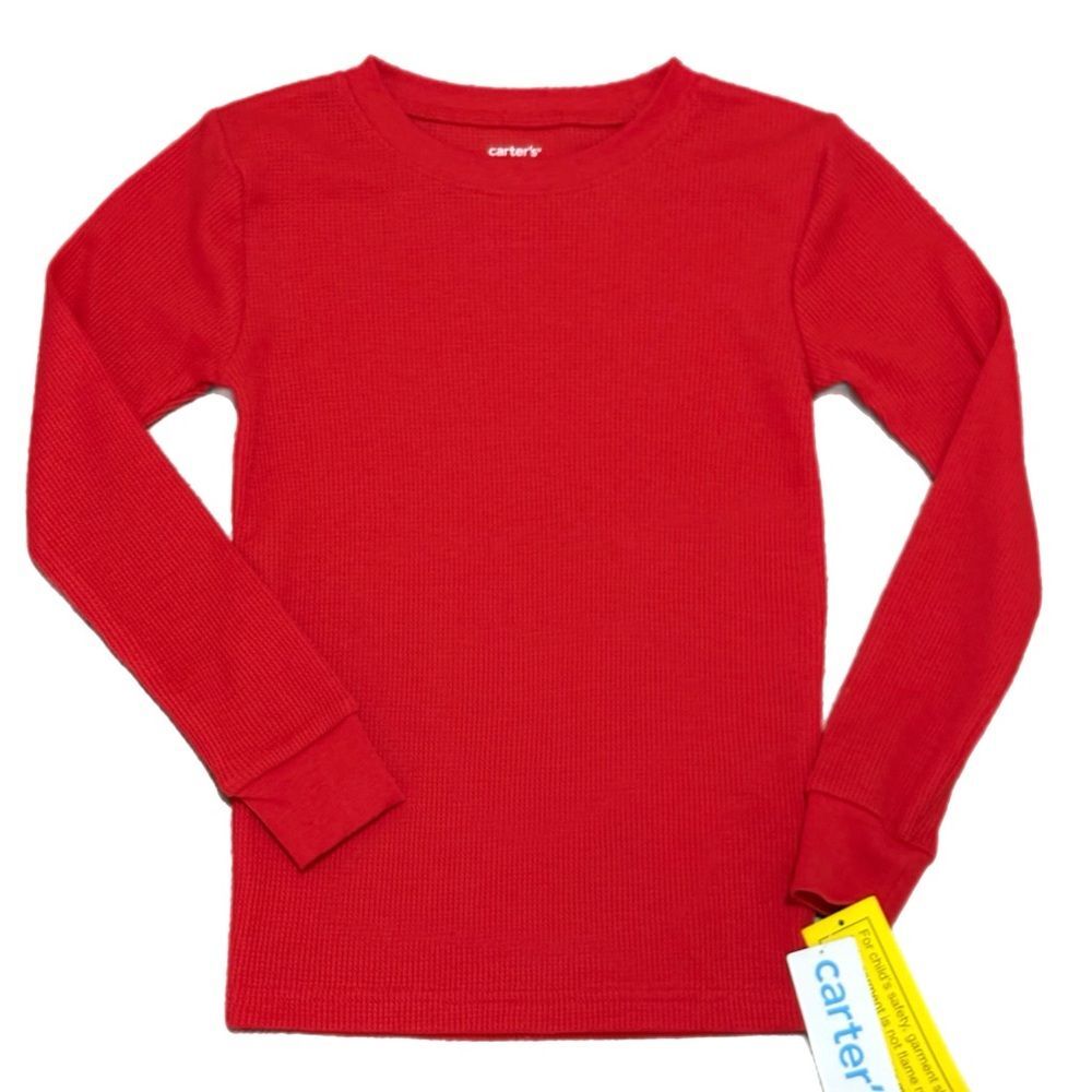 Carter's Bold Red Long Sleeve Waffle knit Tee kids 7.